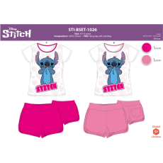  Stitch pamut nyári együttes lányoknak - póló-rövidnadrág szett - pink - 164
