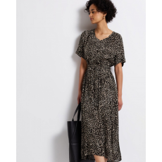 STREET ONE női divatos hétköznapi ruha - fekete-ocelot mintás, rövid ujjú, V-nyakú 144503-30001