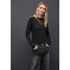 STREET ONE női pulóver - Csipkés nyakú, fekete vékony anyagú 324326-10001