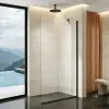 Stuxi Eco Black Walk-in zuhanyfal, 80x195 cm, 6 mm vastag vízlepergető biztonsági üveggel, 195 cm magas, helytakarékos sarok stabilizátorral