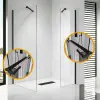 Stuxi Milano Easy Black Kombi Plus 2 Walk-in zuhanyfal, 140x120 cm, 8 mm vastag vízlepergető biztonsági üveggel, helytakarékos stabilizátorral, 2 polccal