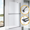 Stuxi Milano Easy Plus Black Walk-in zuhanyfal, 90x200 cm, 8 mm vastag vízlepergető üveggel, helytakarékos stabilizátorral, polccal, törölközőtartóval