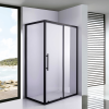 Stuxi Nizza Black 100x70 aszimmetrikus szögletes tolóajtós zuhanykabin 6 mm vízlepergető biztonsági üveggel, fekete elemekkel, 200 cm magas