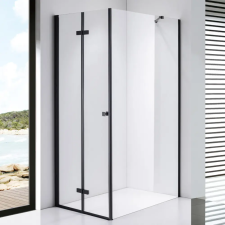 Stuxi Verona Black 100x110 aszimmetrikus csuklóajtós zuhanykabin 6 mm vízlepergető biztonsági üveggel, fekete kád, zuhanykabin