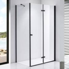 Stuxi Verona Black 100x80 aszimmetrikus csuklóajtós zuhanykabin 6 mm vízlepergető biztonsági üveggel, fekete kád, zuhanykabin