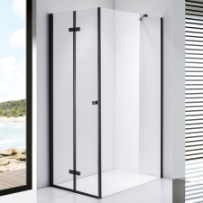 Stuxi Verona Black 70x90 aszimmetrikus csuklóajtós zuhanykabin 6 mm vízlepergető biztonsági üveggel, fekete kád, zuhanykabin