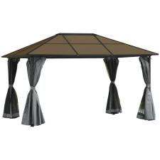 Sunny pavilon pergola polikarbonát tetővel, függönyökkel alumínium vázzal, sötétszürke 3x4x2,6 m kerti bútor
