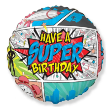  Super Birthday Comic fólia lufi 46 cm (WP) party kellék