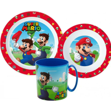 Super Mario Mushroom Kingdom étkészlet, micro műanyag szett bögrével 350 ml babaétkészlet