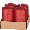 Sviečka MagicHome Vianoce, 4,8x8 cm, valcová, bal. 4 ks, červená, s glitrami, adventná