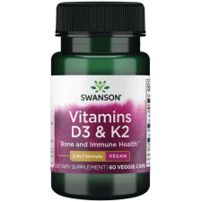 Swanson VITAMINS D3+K2 60 kapszula 50mcg (2000NE) D3 + 75mcg K2 vitamin és táplálékkiegészítő