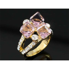 Swarovski Arannyal bevont 3 kockás gyűrű rózsaszín Swarovski kristályokkal #7 (0874.) gyűrű