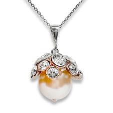  Swarovski csiszolt kristályos gyöngy ezüst nyaklánc fehér gyöngy rózsaarany kehelyben nyaklánc