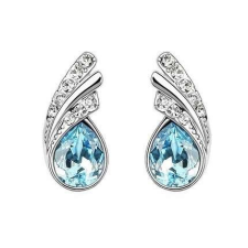 Swarovski Fehérarannyal bevont esőcsepp fülbevaló kék ausztriai kristállyal (0976.) fülbevaló