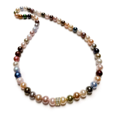 Swarovski gyöngy nyaklánc - színes, arany színű dísszel nyaklánc