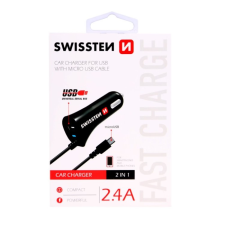 Swissten 20111000 USB Type-A 12-24V Autós Töltő + Micro USB Type-B kábel - Fekete (5V / 2.4A) mobiltelefon kellék