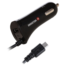 Swissten 20111500 USB-A / USB-C Kábeles Szivargyújtós Autós Töltő - Fekete (20111500) mobiltelefon kellék
