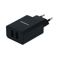 Swissten 22058000 2x USB Type-A Smart IC Hálózati töltő + 1.2m Lightning kábel - Fekete (5V / 2.1A) mobiltelefon kellék