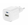 Swissten GaN 1x USB-C 20W PD töltőfej + 1x USB-A 18W QC fehér (22071100)