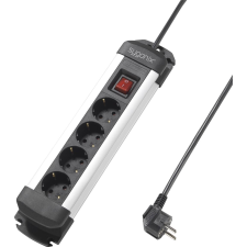 Sygonix védőérintkezős 4 részes elosztó kapcsolóval fekete ezüst (SY-4538264) (SY4538264) hosszabbító, elosztó