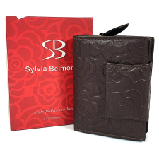 Sylvia Belmonte rózsa mintás, sötétbarna, széles nyelvű női bőr pénztárca RO03 pénztárca
