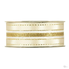  Szalag glitteres, csíkos, textil, 38 mm x 10 m, krém, arany dekorációs kellék