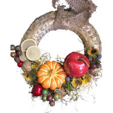  Szalmakoszorú 25 cm gyümölcs dekorral két kivitelben adventi koszorú
