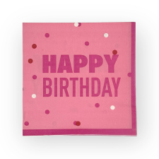  Szalvéta, Happy Birthday, rózsaszín, 33×33cm, 16db papírárú, csomagoló és tárolóeszköz