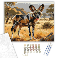 Számfestő.hu Afrikai Vadkutya a Szavannán - számfestő készlet – 40×50 cm (Keretre feszítve) kreatív és készségfejlesztő
