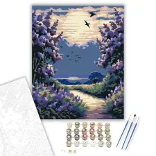 Számfestő.hu Alkonyati Lila Orgonabokrok - számfestő készlet – 60×70 cm (Keretre feszítve) kreatív és készségfejlesztő