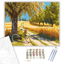 Számfestő.hu Aranyló Búzamező és Bicikli - számfestő készlet – 60×70 cm (Keretre feszítve) kreatív és készségfejlesztő