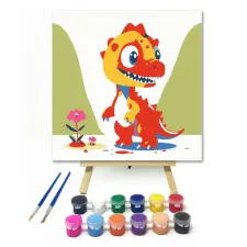 Számfestő.hu Aranyos kis dinoszaurusz - gyerek számfestő készlet – 50×50 cm (Keretre feszítve) kreatív és készségfejlesztő