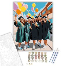 Számfestő.hu Ballagó Fiatalok Színes Lufikkal - számfestő készlet – 40×50 cm (Keretre feszítve) kreatív és készségfejlesztő