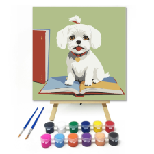 Számfestő.hu Bölcs kiskutya - gyerek számfestő készlet – 20×20 cm (Keretre feszítve) kreatív és készségfejlesztő