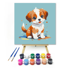 Számfestő.hu Boldog kiskutya - gyerek számfestő készlet – 20×20 cm (Keretre feszítve) kreatív és készségfejlesztő