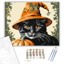 Számfestő.hu Boszorkányos Halloweeni Macska - számfestő készlet – 40×50 cm (Keretre feszítve) kreatív és készségfejlesztő
