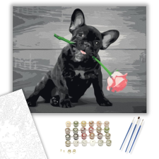 Számfestő.hu Bulldog Rózsaszállal - számfestő készlet – 40×50 cm (Keretre feszítve) kreatív és készségfejlesztő