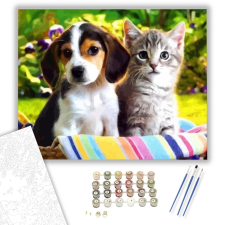 Számfestő.hu Cica-kutyus barátság - számfestő készlet – 40×50 cm (Keretre feszítve) kreatív és készségfejlesztő