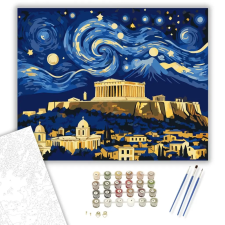 Számfestő.hu Csillagos Éjszaka Akropolisz Felett - számfestő készlet – 60×70 cm (Keretre feszítve) kreatív és készségfejlesztő
