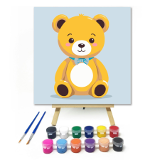 Számfestő.hu Csokornyakkendős mackó - gyerek számfestő készlet – 20×20 cm (Keretre feszítve) kreatív és készségfejlesztő