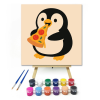 Számfestő.hu Cuki Pingvin Pizzával - gyerek számfestő készlet – 20×20 cm (Keretre feszítve)