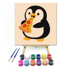 Számfestő.hu Cuki Pingvin Pizzával - gyerek számfestő készlet – 40×40 cm (Keret nélkül) kreatív és készségfejlesztő