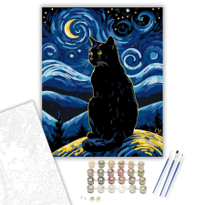 Számfestő.hu Éjszakai Csillagok Macskája - számfestő készlet – 40×50 cm (Keretre feszítve) kreatív és készségfejlesztő