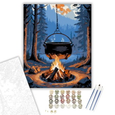 Számfestő.hu Erdei Bogrács Esti Tűzön - számfestő készlet – 80×100 cm (Keret nélkül) kreatív és készségfejlesztő