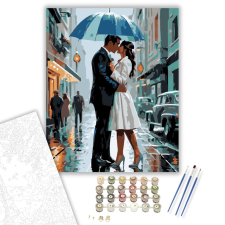 Számfestő.hu Esküvői Csók az Esőben - számfestő készlet – 40×50 cm (Keretre feszítve) kreatív és készségfejlesztő