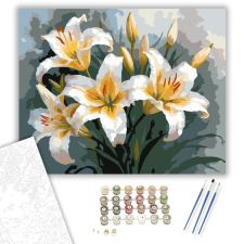Számfestő.hu Fehér és Sárga Liliomok - számfestő készlet – 40×50 cm (Keretre feszítve) kreatív és készségfejlesztő