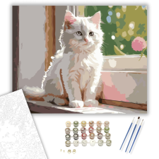 Számfestő.hu Fehér Kiscica Ablakpárkányon - számfestő készlet – 40×50 cm (Keretre feszítve) kreatív és készségfejlesztő