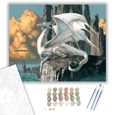 Számfestő.hu Fehér sárkány a sziklán - számfestő készlet – 40×50 cm (Keretre feszítve) kreatív és készségfejlesztő