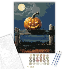 Számfestő.hu Félelmetes töklámpás kerítésen - számfestő készlet – 60×70 cm (Keretre feszítve) kreatív és készségfejlesztő