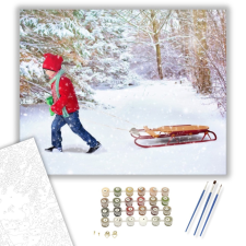 Számfestő.hu Fiú szánkóval- számfestő készlet – 40×50 cm (Keretre feszítve) kreatív és készségfejlesztő